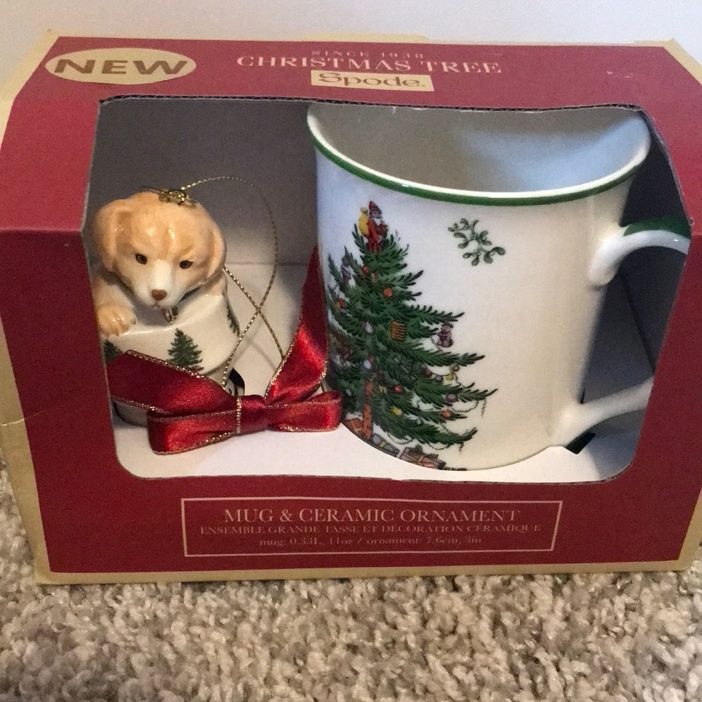 Spode Christmas tree mug and ornament set